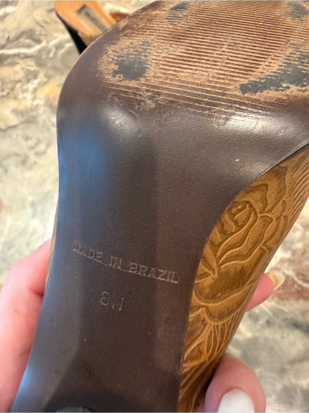 Vintage Matisse Cognac Tooled Leather Square Toe Mule Heels Size 8 Boho Western - Picture 8 of 9